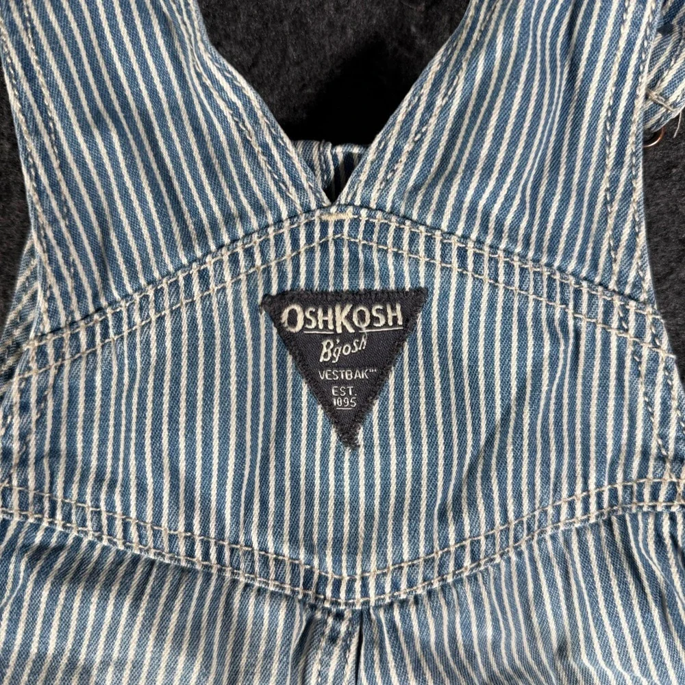 OshKosh Bgosh Toddler 2T Hickory Stripe Denim Shortalls Blue White Overalls